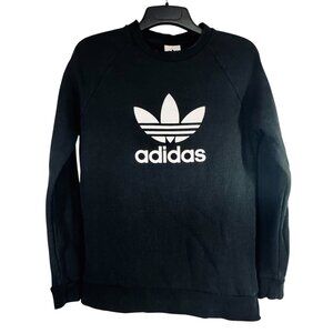 Adidas Black Trefoil Logo Sweatshirt Crewneck Pullover Cotton Blend Unisex Casua